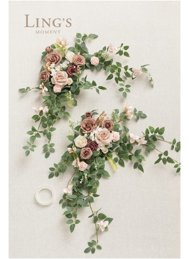 لينجز مومينت قطعتان من زهور Dusty Rose المقوسة، زهور صناعية، قطع مركزية لحفلات الزفاف، إكليل زهور صناعية، ترتيبات خضراء لحفلات الخطوبة، ديكور طاولة على شكل قلب، لافتات ترحيب على الحائط  - Image 4