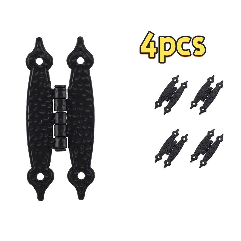 4 Matte Black Inset Cabinet Hinges with Screws Durable Metal Textured Grip for Small Boxes Cases and Cabinets - Image 1