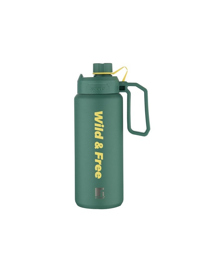 Bergner Walking 1000 ml Thermo Steel Bottle/Flask, Hot/Cold, Vacuum Insulated, For Water/Sports Drink, Use in Gym/Commute/Sports/Travel, Flip Top Lid, Grab Handle, Green/Olive, Rust/Leak Proof - Image 1
