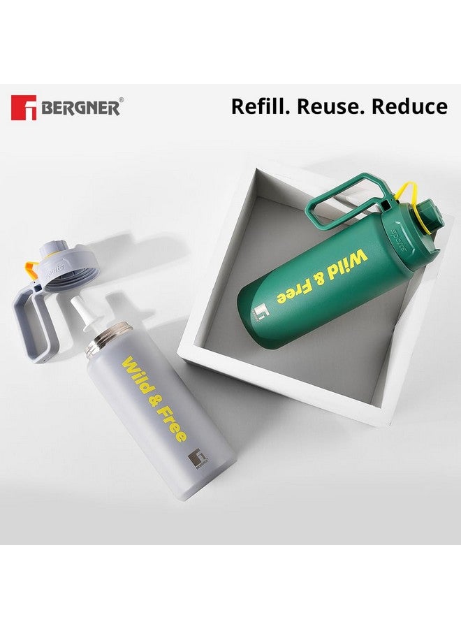 Bergner Walking 1000 ml Thermo Steel Bottle/Flask, Hot/Cold, Vacuum Insulated, For Water/Sports Drink, Use in Gym/Commute/Sports/Travel, Flip Top Lid, Grab Handle, Green/Olive, Rust/Leak Proof - Image 4