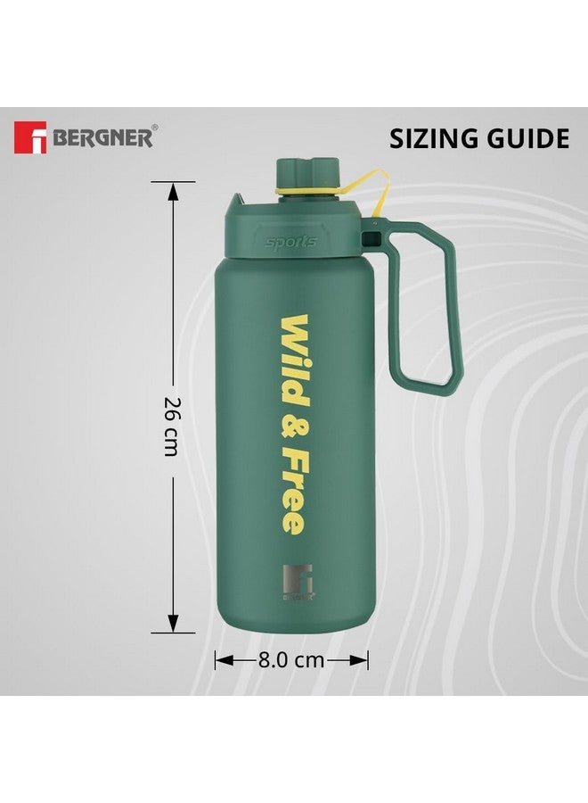 Bergner Walking 1000 ml Thermo Steel Bottle/Flask, Hot/Cold, Vacuum Insulated, For Water/Sports Drink, Use in Gym/Commute/Sports/Travel, Flip Top Lid, Grab Handle, Green/Olive, Rust/Leak Proof - Image 5