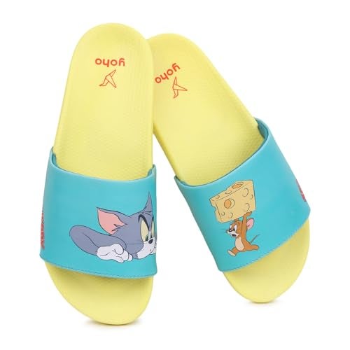 YOHO Tom and Jerry Sliders for Women, Comfortable and Lightweight Slides, Footwear for Man & Boys, Official WB Merchandise -003 | Teal - UK 8 - Image 1