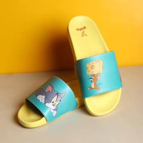 YOHO Tom and Jerry Sliders for Women, Comfortable and Lightweight Slides, Footwear for Man & Boys, Official WB Merchandise -003 | Teal - UK 8 - Image 4