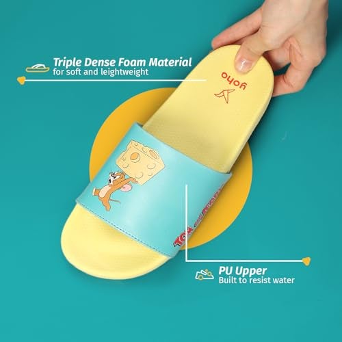 YOHO Tom and Jerry Sliders for Women, Comfortable and Lightweight Slides, Footwear for Man & Boys, Official WB Merchandise -003 | Teal - UK 8 - Image 3