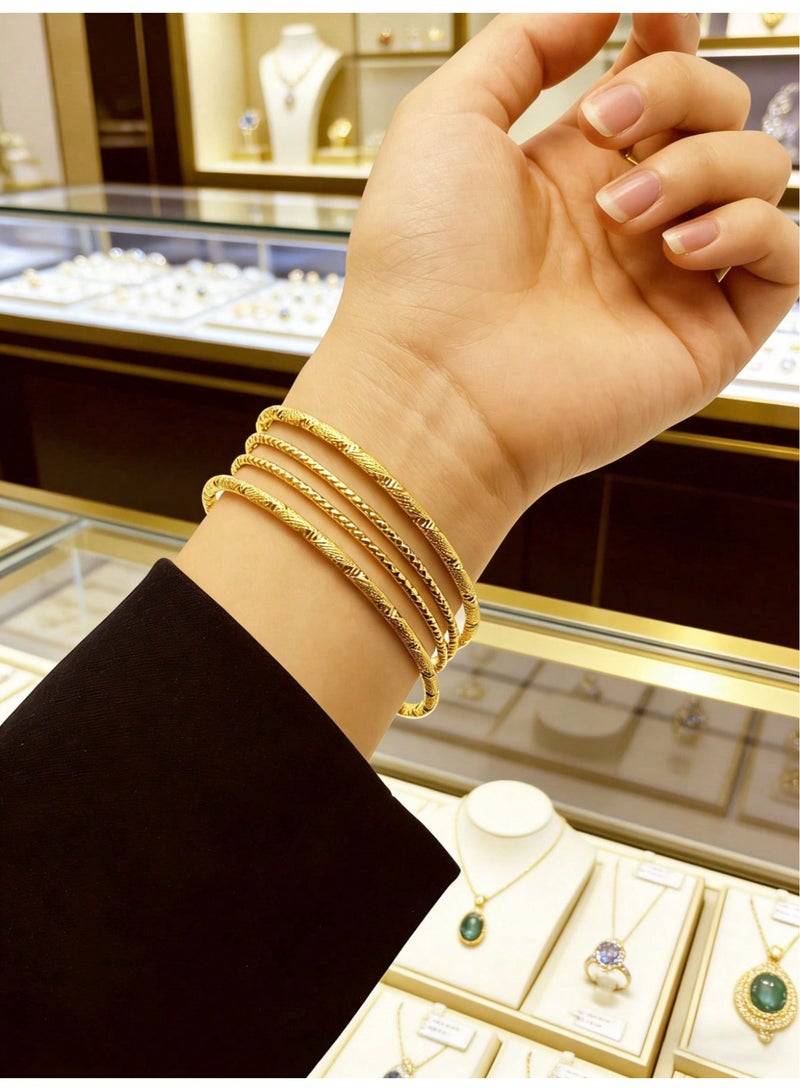 KAELVORSEN 24k Gold Plated Stackable Thin Bracelet Set for Women – 4PCS Twisted Cuff, Arabic Style, Non-Tarnish, Ramadan & Eid Gift - Image 1