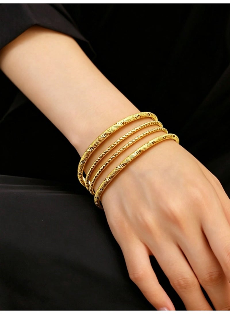 KAELVORSEN 24k Gold Plated Stackable Thin Bracelet Set for Women – 4PCS Twisted Cuff, Arabic Style, Non-Tarnish, Ramadan & Eid Gift - Image 4