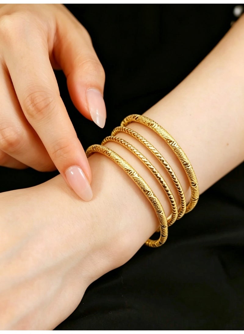 KAELVORSEN 24k Gold Plated Stackable Thin Bracelet Set for Women – 4PCS Twisted Cuff, Arabic Style, Non-Tarnish, Ramadan & Eid Gift - Image 3