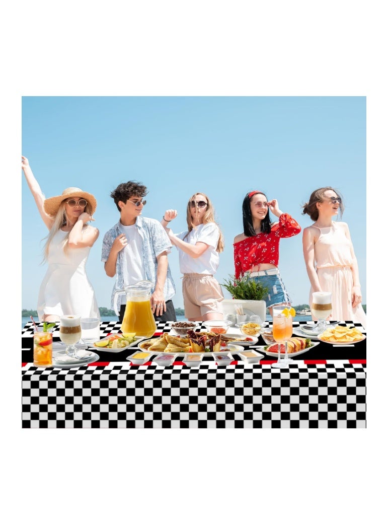 WNINK 2 PCS Racing Car Theme Tablecloths Car Disposable Plastic Tablecloths Black Checkered Flag Table Covers Racetrack Rectangular Tablecloth for Race Car Birthday Party Decorations, 54 x 108 Inch - Image 2