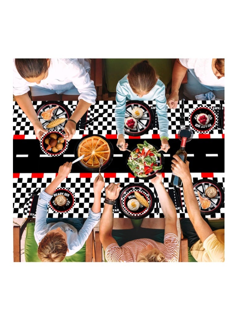 WNINK 2 PCS Racing Car Theme Tablecloths Car Disposable Plastic Tablecloths Black Checkered Flag Table Covers Racetrack Rectangular Tablecloth for Race Car Birthday Party Decorations, 54 x 108 Inch - Image 5