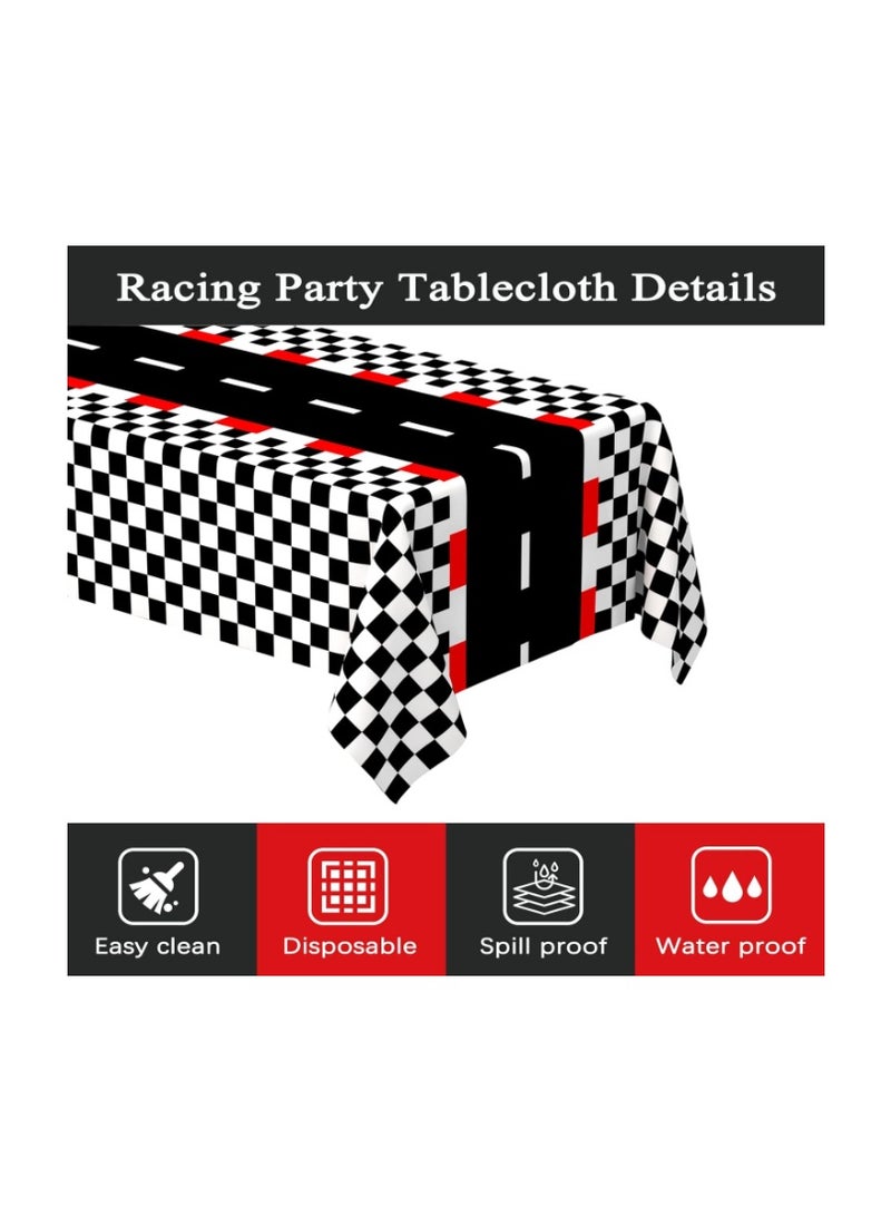 WNINK 2 PCS Racing Car Theme Tablecloths Car Disposable Plastic Tablecloths Black Checkered Flag Table Covers Racetrack Rectangular Tablecloth for Race Car Birthday Party Decorations, 54 x 108 Inch - Image 4