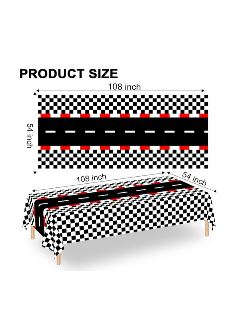 WNINK 2 PCS Racing Car Theme Tablecloths Car Disposable Plastic Tablecloths Black Checkered Flag Table Covers Racetrack Rectangular Tablecloth for Race Car Birthday Party Decorations, 54 x 108 Inch - Image 3