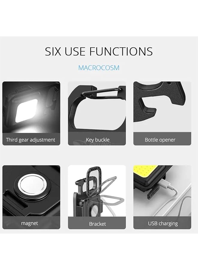 Keychain mini magenetic LED rechargable flash light Light Modes Portable Pocket Light with Folding Bracket Bottle Opener and Magnet Base for Camping Fishing Walking - Image 3