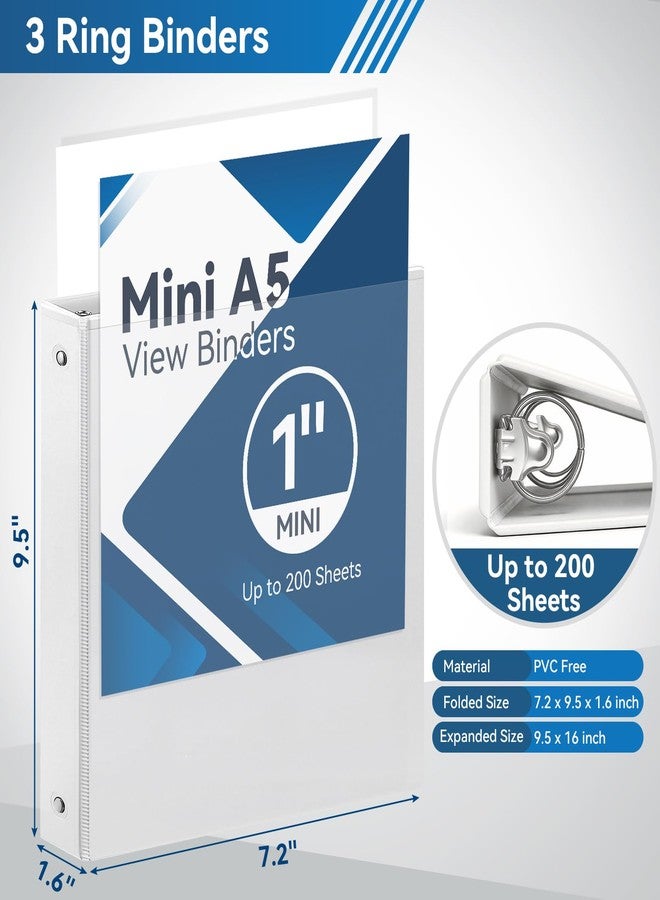 SUIN Mini 3 Ring Binder A5 Size 5.5"x8.5", 1" Round Ring 200 Sheet Capacity, Bulk 6 Pack White Binders for School Office - Image 2