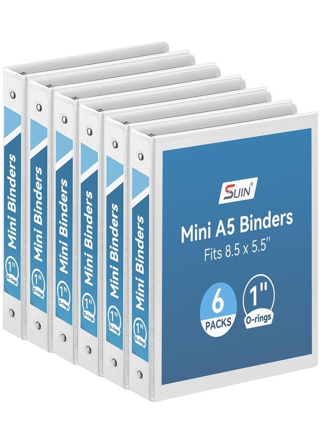 SUIN Mini 3 Ring Binder A5 Size 5.5"x8.5", 1" Round Ring 200 Sheet Capacity, Bulk 6 Pack White Binders for School Office - Image 1