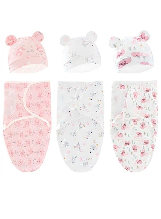 DOOKOO 6 PCS Baby Swaddle Blanket Wrap Cap Set Newborn Infant Sleep Sack With Caps 100% Breathable Cotton 0-6 Month - Image 1