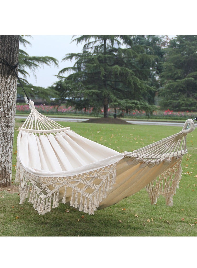 Adult Garden Hammock, Knitted Hammock for 2 Bohemian Macrame Roll-Proof Portable Hammock with Balanced Beam for Indoor and Outdoor Camping and Hiking  ￼