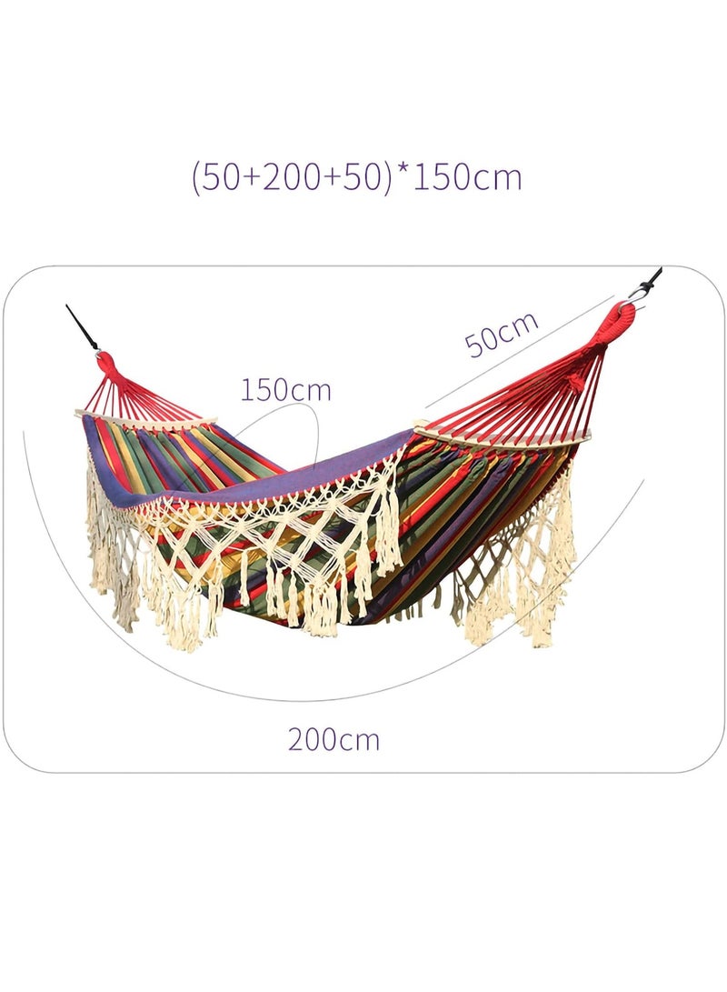Adult Garden Hammock, Knitted Hammock for 2 Bohemian Macrame Roll-Proof Portable Hammock with Balanced Beam for Indoor and Outdoor Camping and Hiking  ￼