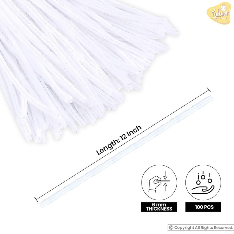 Lakeer Lakeer Pipe Cleaners 100 Pcs 10 Colors Chenille Stems for DIY Crafts Decorations Creative School Projects 6 mm x 12 Inch White Colors - Image 2