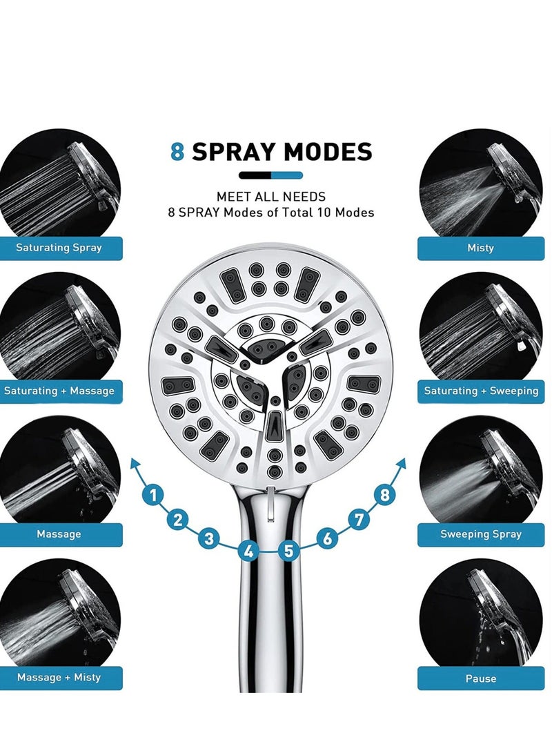 Shower Head, Universal Head with 10 Mode Function High Pressure Water Saving, Metal Power Heads - Image 2