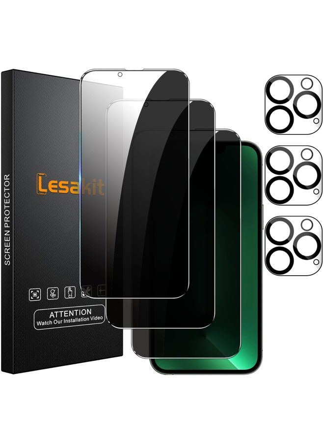 Lesakit [3+3 Pack Privacy Screen Protector for iPhone 13 Pro Max 6.7-Inch with 3 Pack Camera Lens Protector, Anti Spy Tempered Glass Film 9H Hardness Bubble Free Case Friendly - Image 1