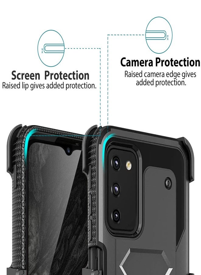 TJ's TJS Compatible for Samsung Galaxy A15 5G Case, with [Tempered Glass Screen Protector] Belt Clip Holster Hybrid Kickstand Heavy Duty Phone Case Cover (Black) - Image 3