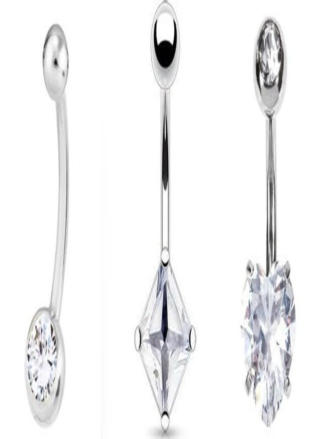 SHIELD PLUS 316L SURGICAL MULTISHAPE BELLY DIAMOND PIERCING SHAPE |3PCSCOMBO(IY-180) - Image 1