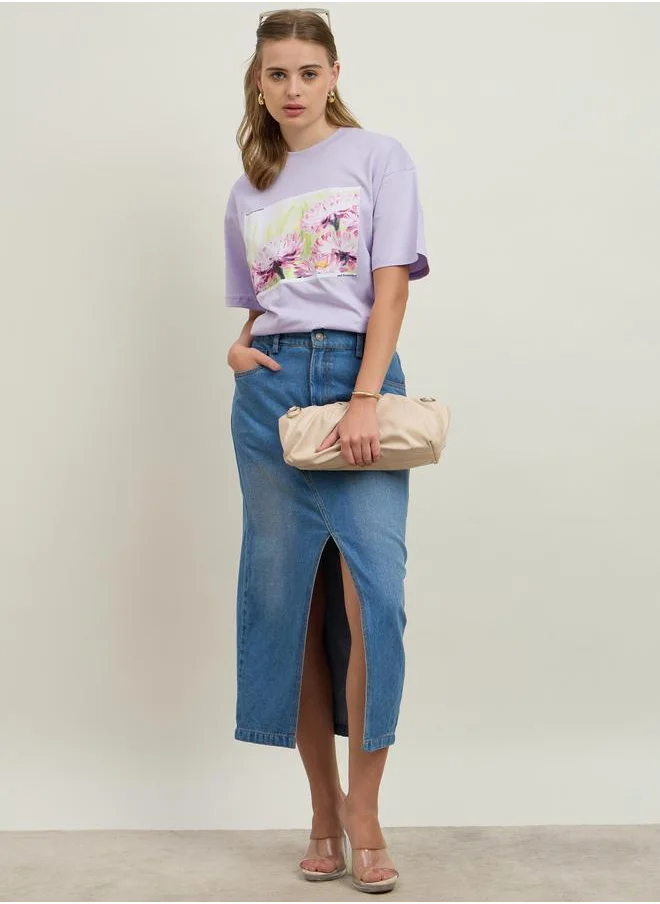 ستايلي Styli Floral Graphic Print Short Sleeve Jersey Oversized T-Shirt