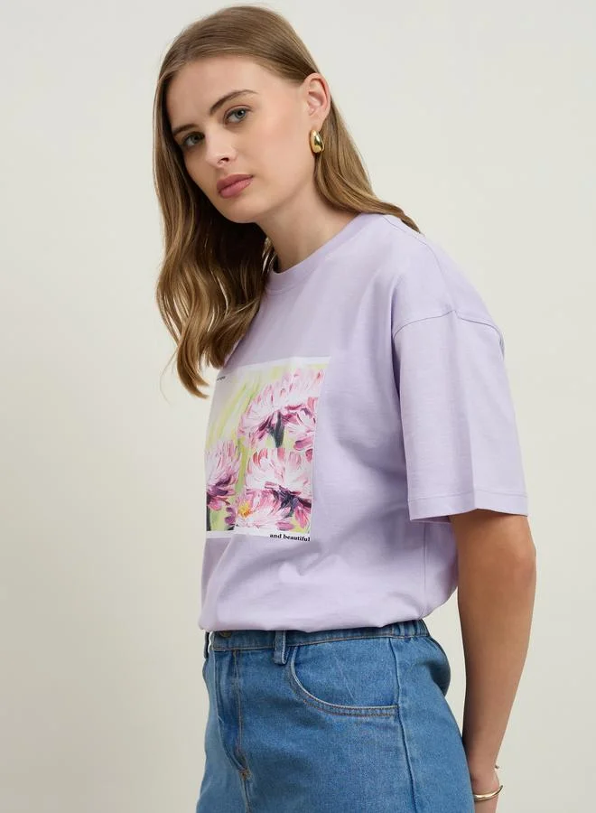 Styli Styli Floral Graphic Print Short Sleeve Jersey Oversized T-Shirt