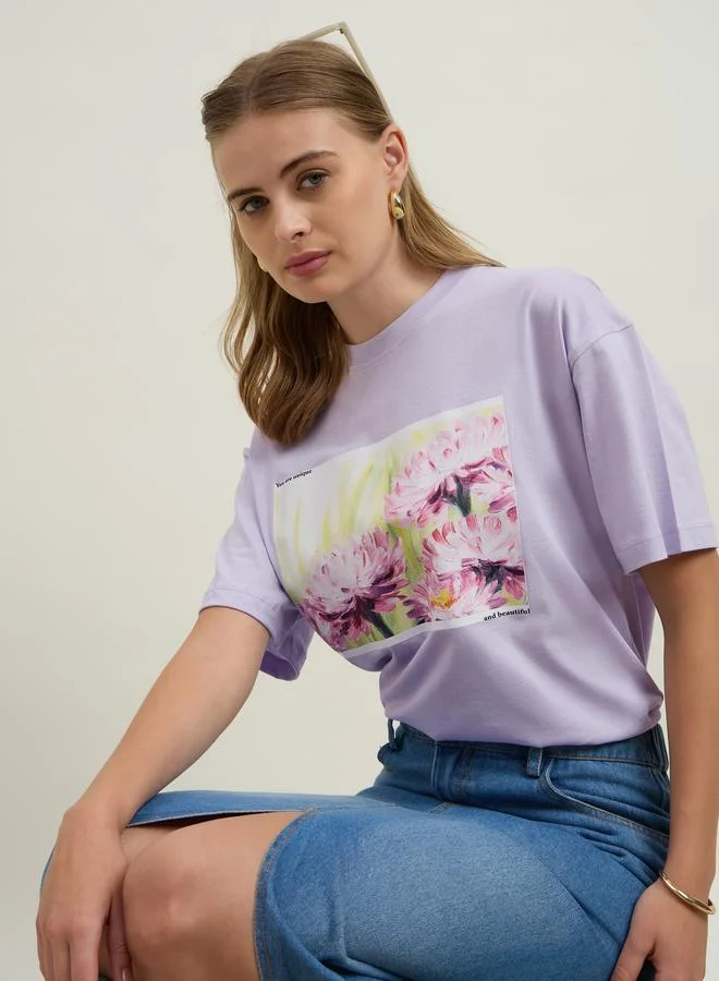 Styli Styli Floral Graphic Print Short Sleeve Jersey Oversized T-Shirt