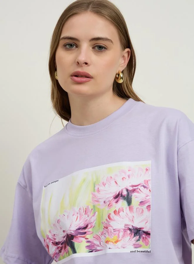 Styli Styli Floral Graphic Print Short Sleeve Jersey Oversized T-Shirt
