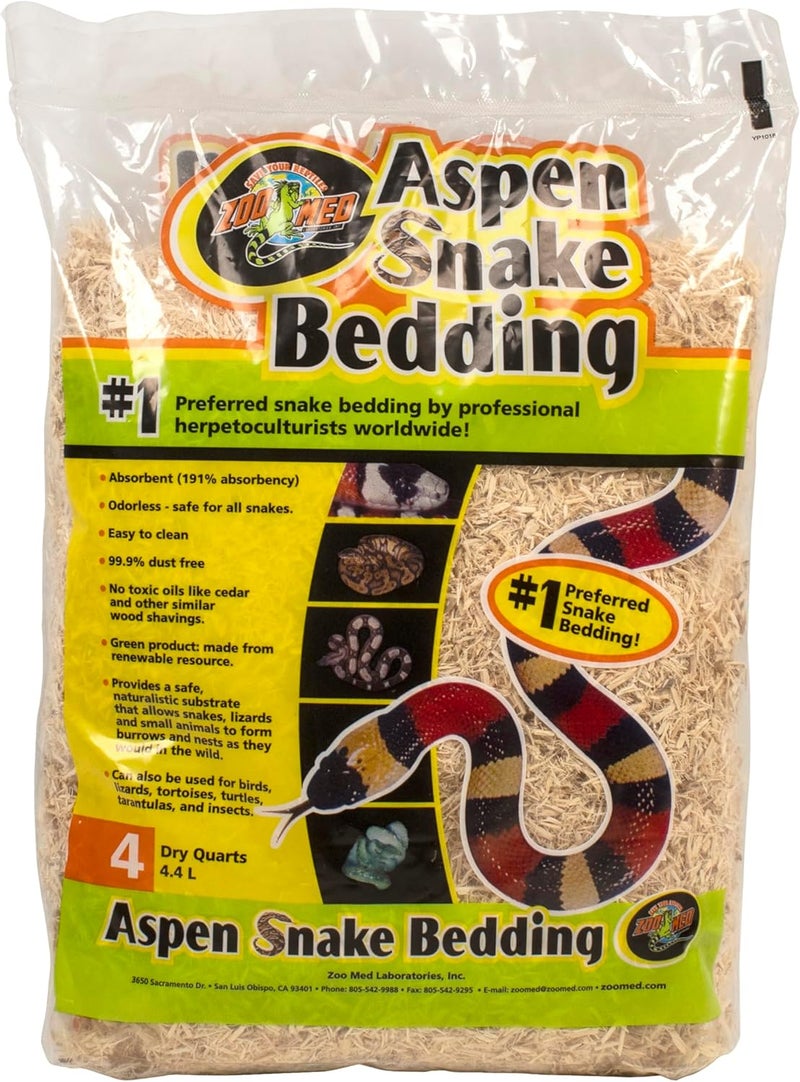 Zoo Med SB-4 Aspen Snake Bedding - 4.4 Liters of High Absorbency, Dust-Free Substrate for Reptiles - Image 1
