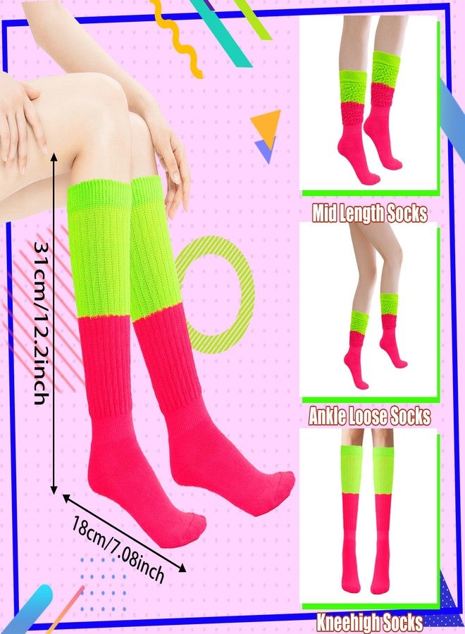 فلاجسكاي جوارب فلاجسكي النيون المترهلة، مستوحاة من أزياء الثمانينيات والتسعينيات للنساء، جوارب طويلة ناعمة للغاية تصل إلى الركبة، مثالية للحفلات - Image 2