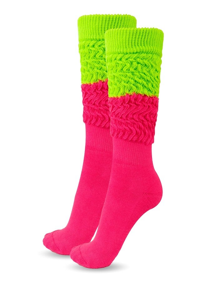 فلاجسكاي جوارب فلاجسكي النيون المترهلة، مستوحاة من أزياء الثمانينيات والتسعينيات للنساء، جوارب طويلة ناعمة للغاية تصل إلى الركبة، مثالية للحفلات - Image 1