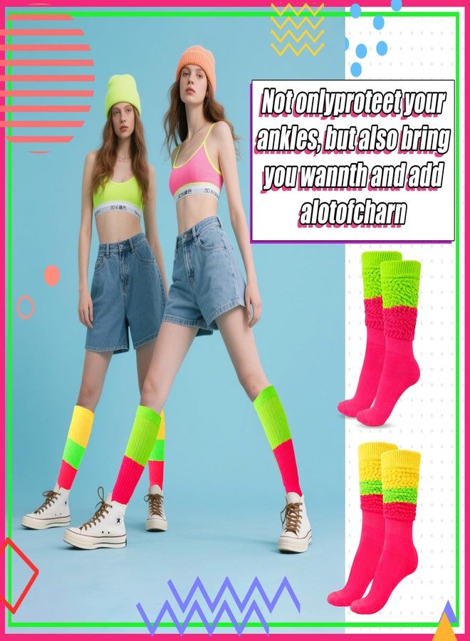 فلاجسكاي جوارب فلاجسكي النيون المترهلة، مستوحاة من أزياء الثمانينيات والتسعينيات للنساء، جوارب طويلة ناعمة للغاية تصل إلى الركبة، مثالية للحفلات - Image 3