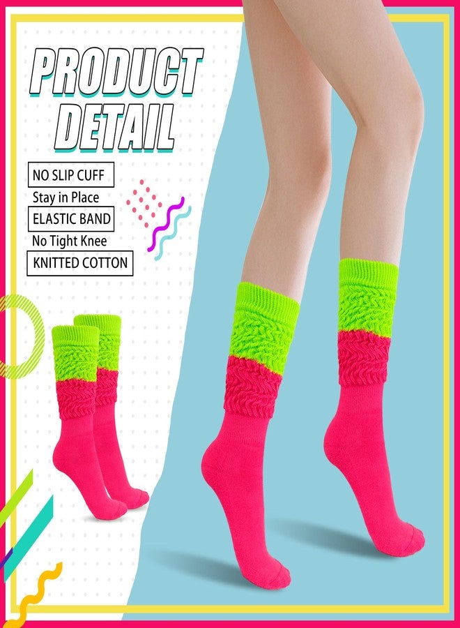 فلاجسكاي جوارب فلاجسكي النيون المترهلة، مستوحاة من أزياء الثمانينيات والتسعينيات للنساء، جوارب طويلة ناعمة للغاية تصل إلى الركبة، مثالية للحفلات - Image 4