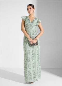 Maya Linear Placement Embellished Wrap Maxi Dress  - Image 4