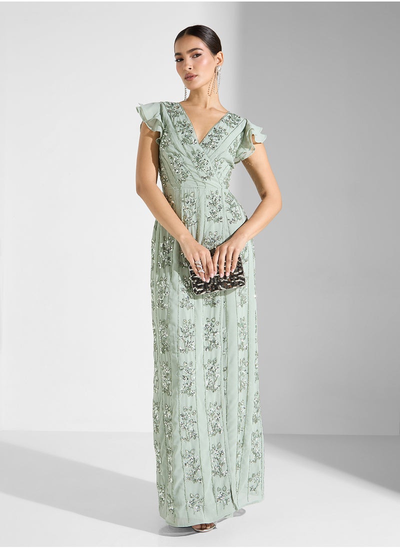 Maya Linear Placement Embellished Wrap Maxi Dress  - Image 4