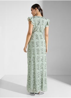 Maya Linear Placement Embellished Wrap Maxi Dress  - Image 2