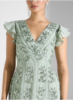 Maya Linear Placement Embellished Wrap Maxi Dress  - Image 3