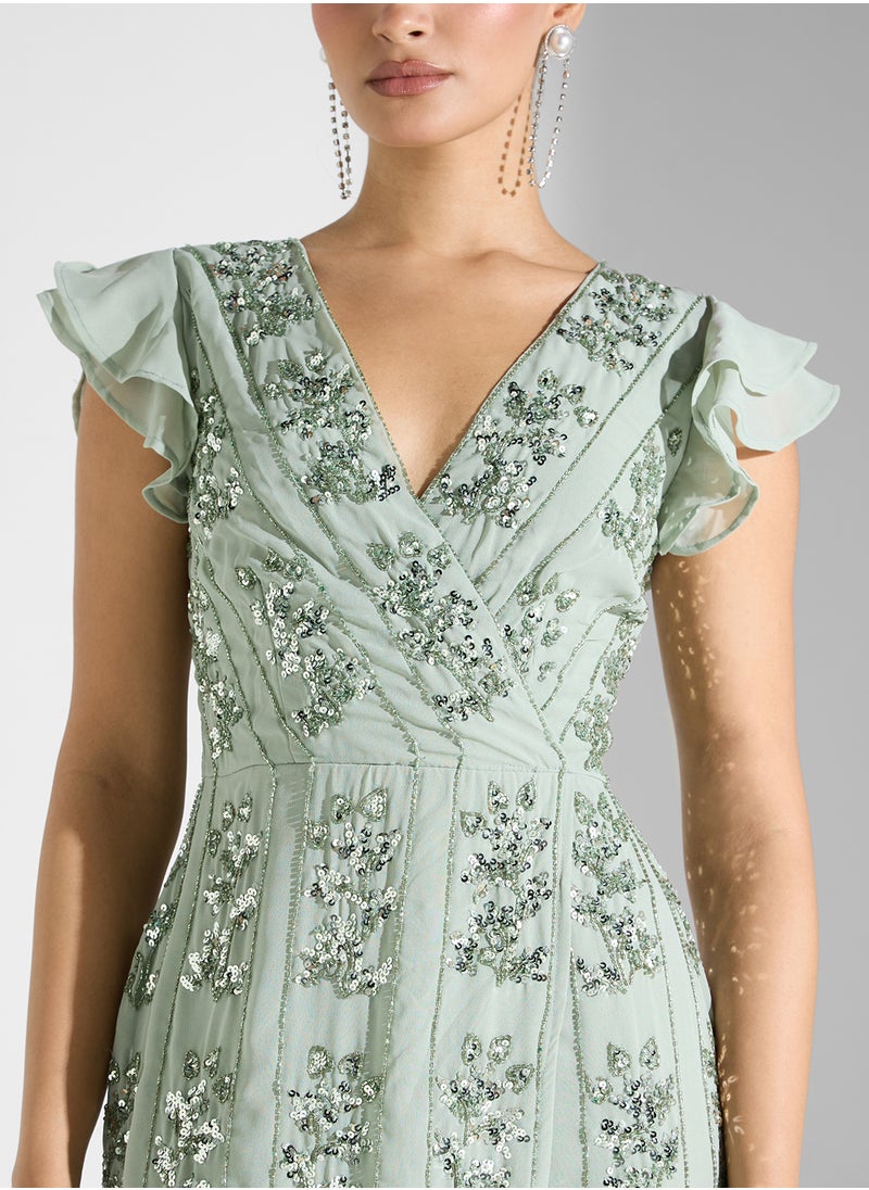 Maya Linear Placement Embellished Wrap Maxi Dress  - Image 3