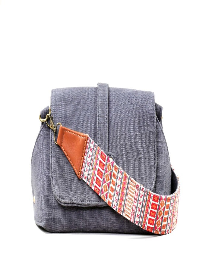 BHASTRA Seal Grey Amaira Handloom Sling Bag Ethnic & Modern With Embroidered Strap - Cross-Body Bag For Girls | Perfect for Traditional and Western Outfits | Vegan leather | Side Slings Bag For Women - Image 3