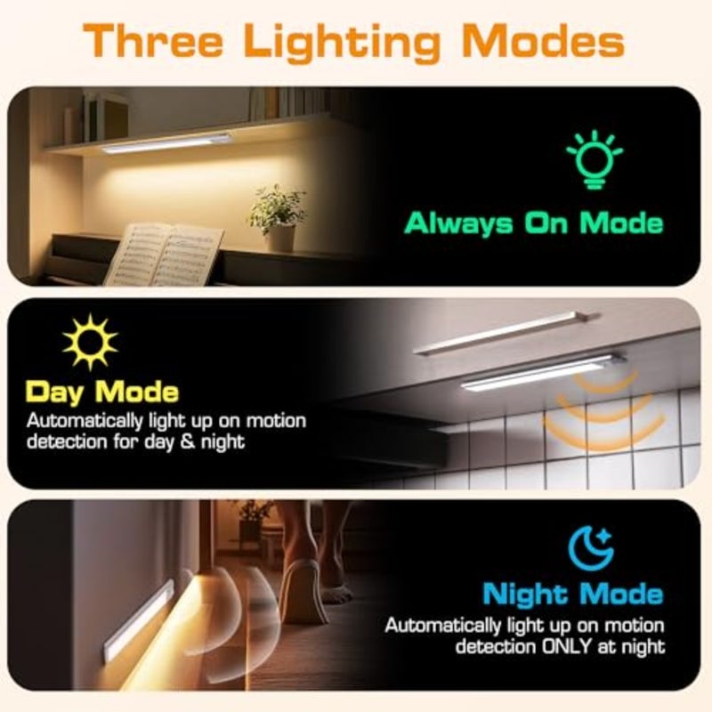 78 LED Motion Sensor Cabinet Light with Remote, 2 Pack 3 Color Wireless Lights, 2200mAh Rechargeable, For Kitchen, Cupboard, Wardrobe Stair - Image 2