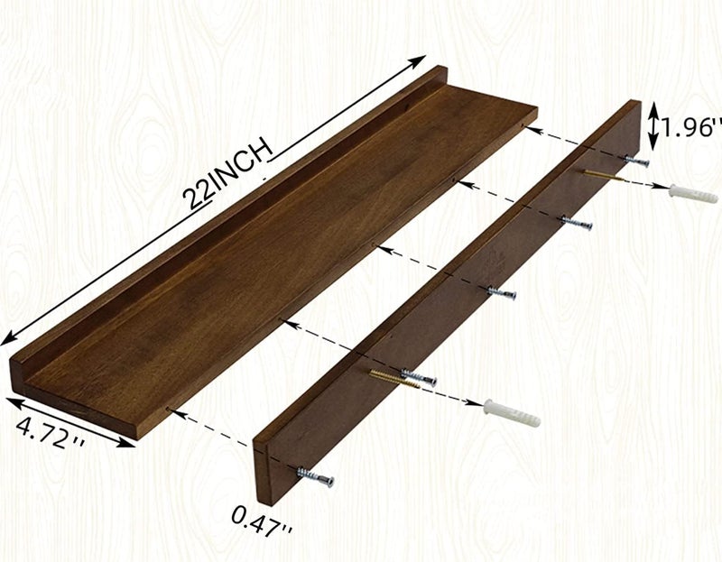 ODEJIA 22inch Floating Wall Shelf Set of 2Natural Sheesham Wall Decor Storage Shelf Wall Mount Display Rack for Bedroom Living Room Bathroom Kitchen Office and More - Image 3
