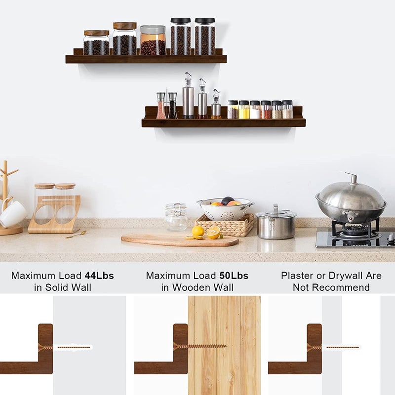 ODEJIA 22inch Floating Wall Shelf Set of 2Natural Sheesham Wall Decor Storage Shelf Wall Mount Display Rack for Bedroom Living Room Bathroom Kitchen Office and More - Image 4