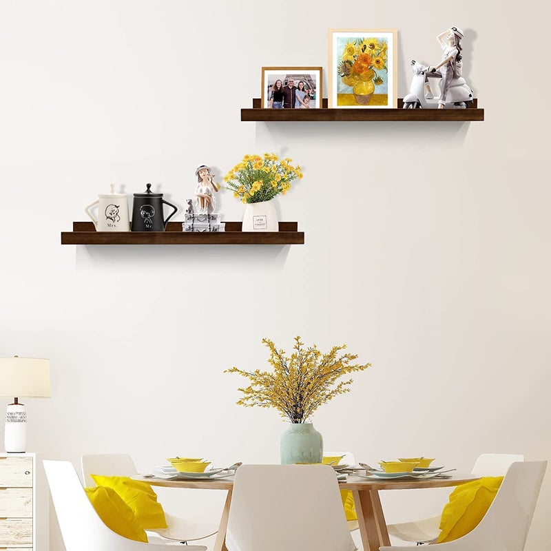 ODEJIA 22inch Floating Wall Shelf Set of 2Natural Sheesham Wall Decor Storage Shelf Wall Mount Display Rack for Bedroom Living Room Bathroom Kitchen Office and More - Image 2