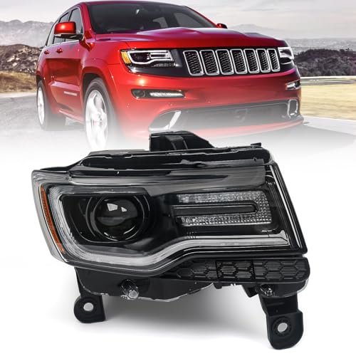 Huray HID Headlight Assembly for Jeep Grand Cherokee 2014-2016 [Only for Xenon Type] [Black Housing] OE Projector Headlamp w/LED DRL Bulbs Right Passenger Side (RH) - Image 1