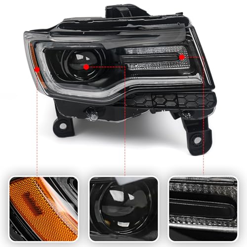 Huray HID Headlight Assembly for Jeep Grand Cherokee 2014-2016 [Only for Xenon Type] [Black Housing] OE Projector Headlamp w/LED DRL Bulbs Right Passenger Side (RH) - Image 3