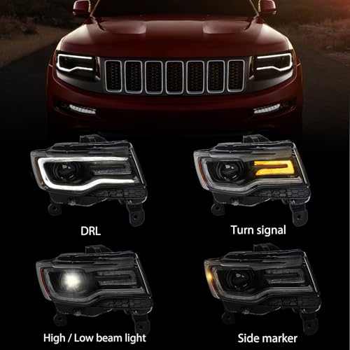 Huray HID Headlight Assembly for Jeep Grand Cherokee 2014-2016 [Only for Xenon Type] [Black Housing] OE Projector Headlamp w/LED DRL Bulbs Right Passenger Side (RH) - Image 2