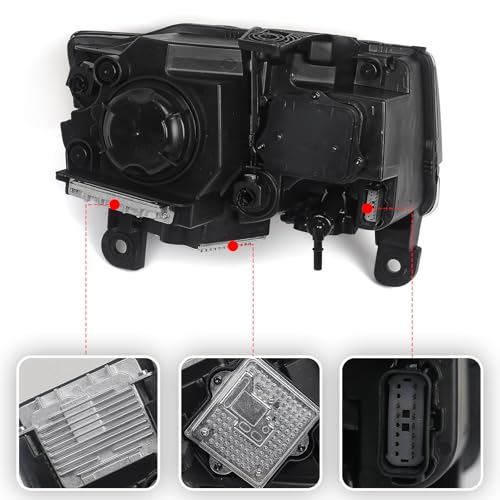Huray HID Headlight Assembly for Jeep Grand Cherokee 2014-2016 [Only for Xenon Type] [Black Housing] OE Projector Headlamp w/LED DRL Bulbs Right Passenger Side (RH) - Image 4