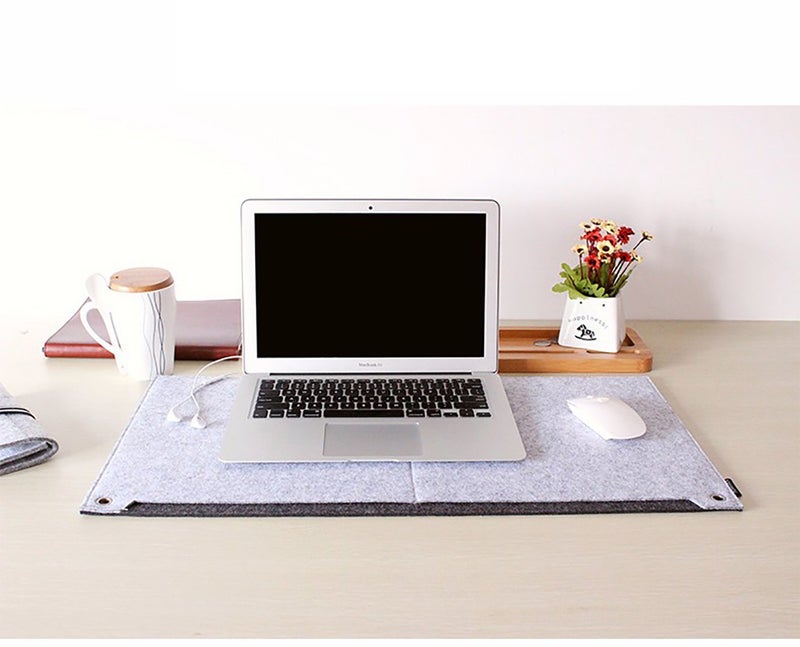 House of Quirk Laptop Keyboard Mouse Felt Pad with Paper and Pen Pocket for Desktops (Grey) - Image 3
